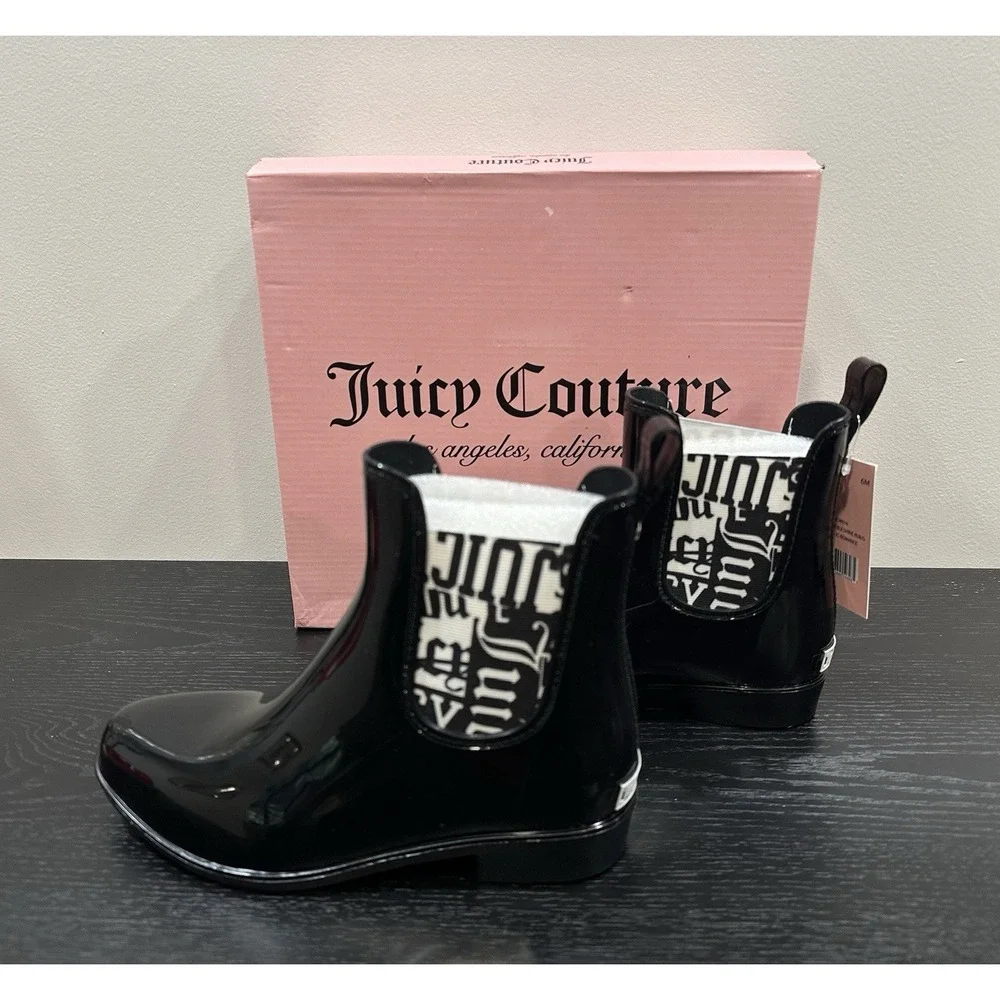 Juicy Couture Women's Romance‎ Black ankle rain boots Size 6 NEW